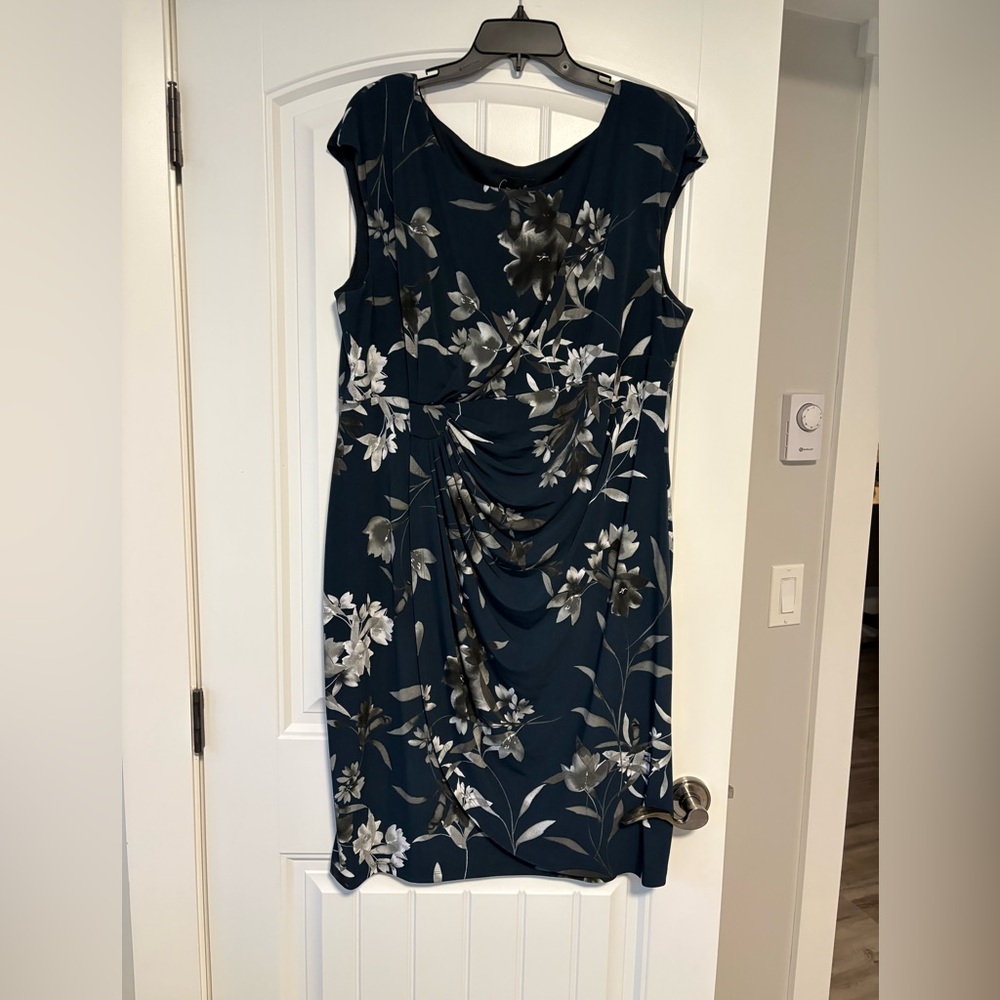 connected apparel Navy Floral Draped Midi Dress